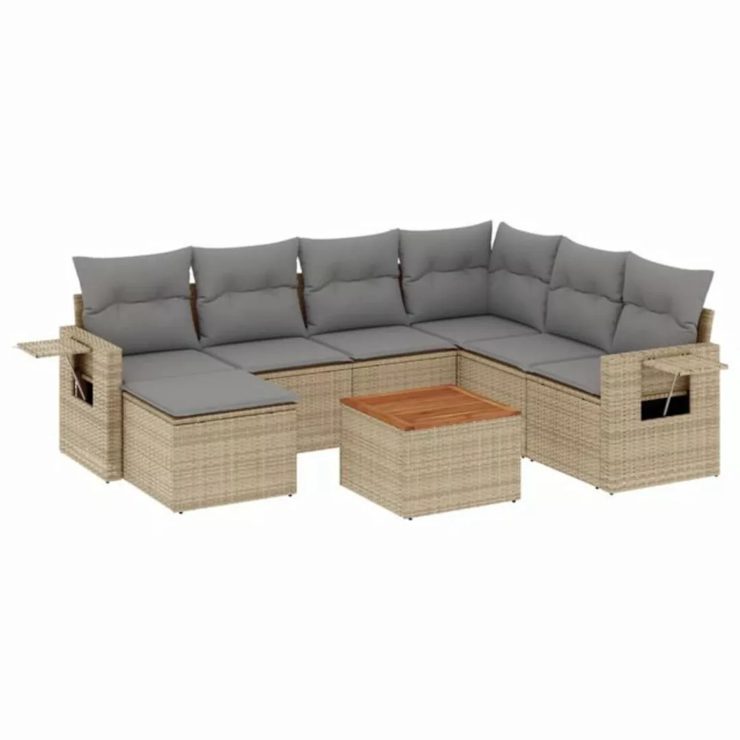 vidaXL Sofaelement 8-tlg. Garten-Sofagarnitur mit Kissen Beige Poly Rattan günstig online kaufen