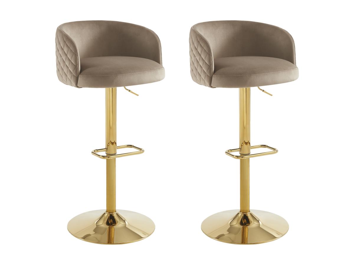 Barhocker 2er-Set höhenverstellbar - Samt & goldfarbenes Metall - Beige - P günstig online kaufen