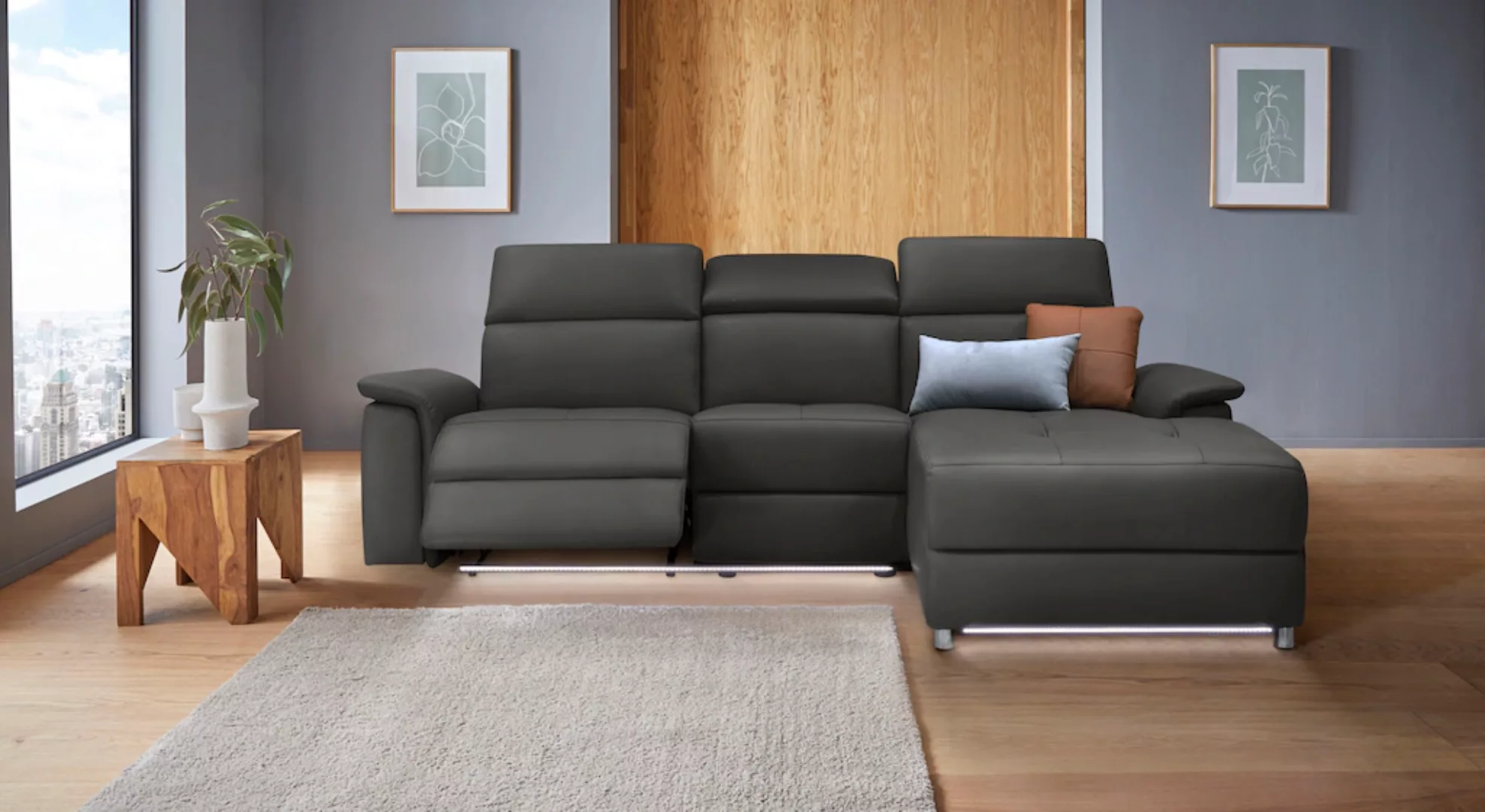 Places of Style Ecksofa »Pareli, L-Form, 259cm,m. Recamiere, Echtleder, Kun günstig online kaufen