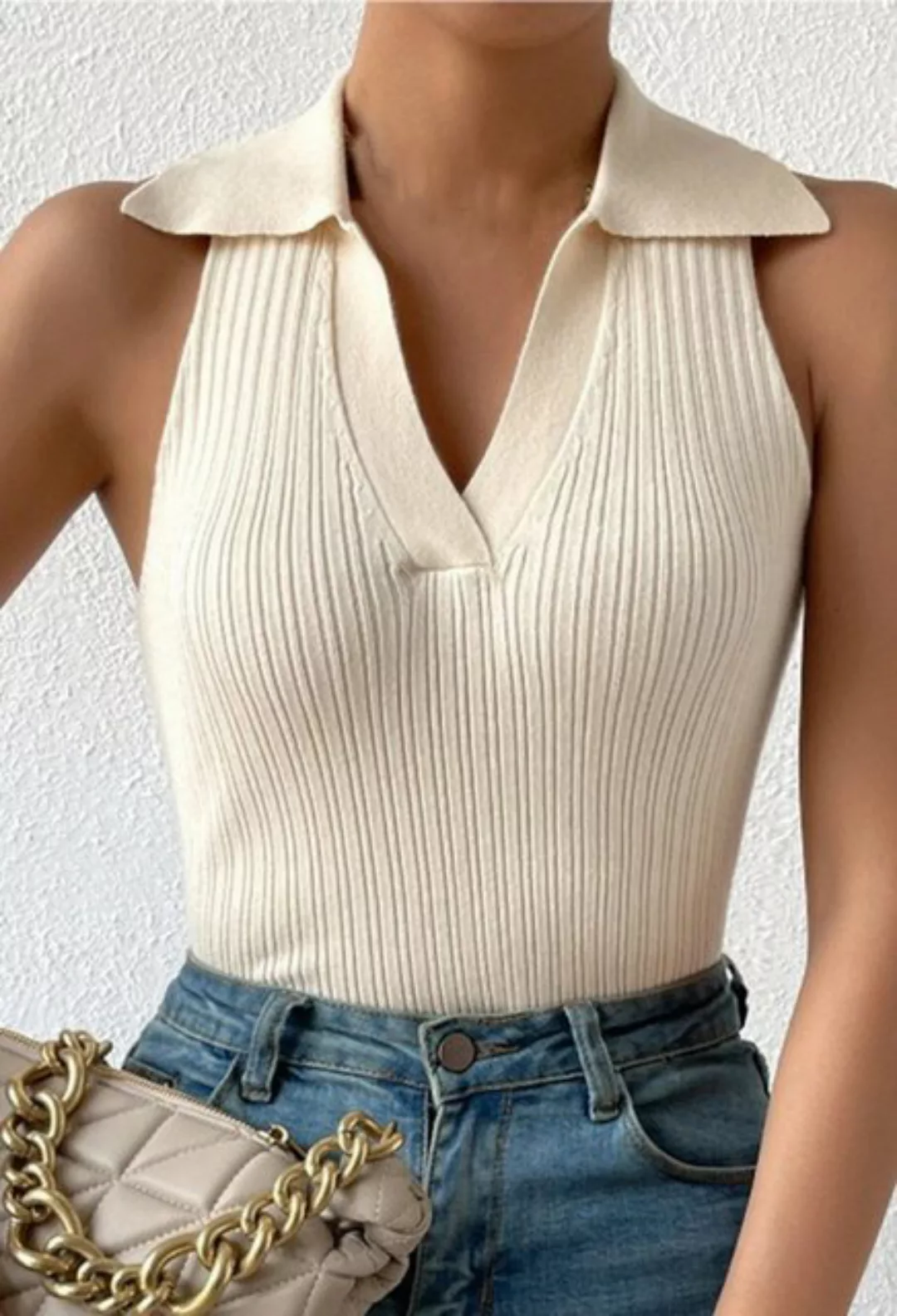 CHENIN T-Shirt Einfarbige Strickweste Sexy Schlankes ärmelloses Camisole St günstig online kaufen