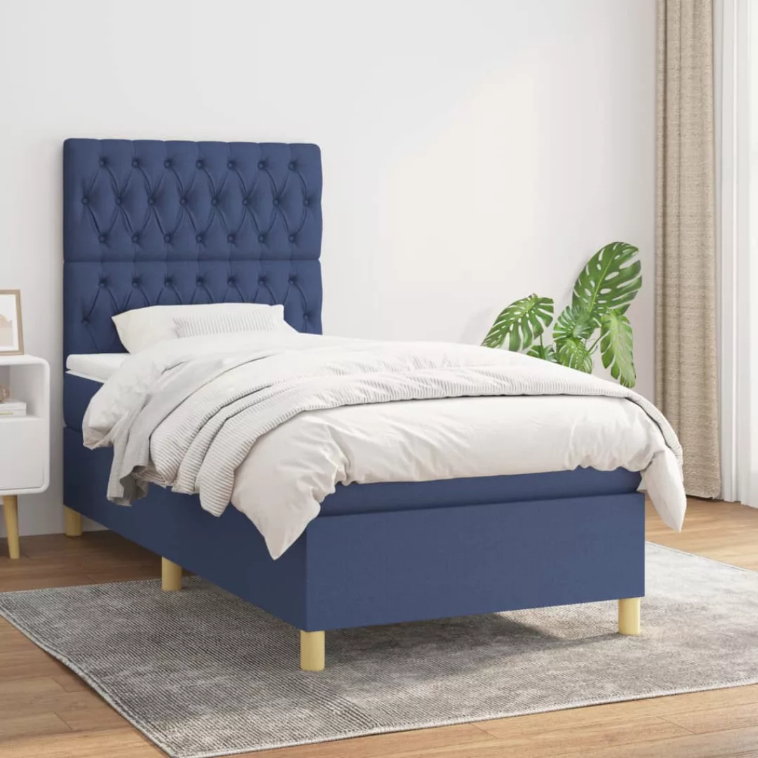 Vidaxl Boxspringbett Mit Matratze Blau 100x200 Cm Stoff günstig online kaufen