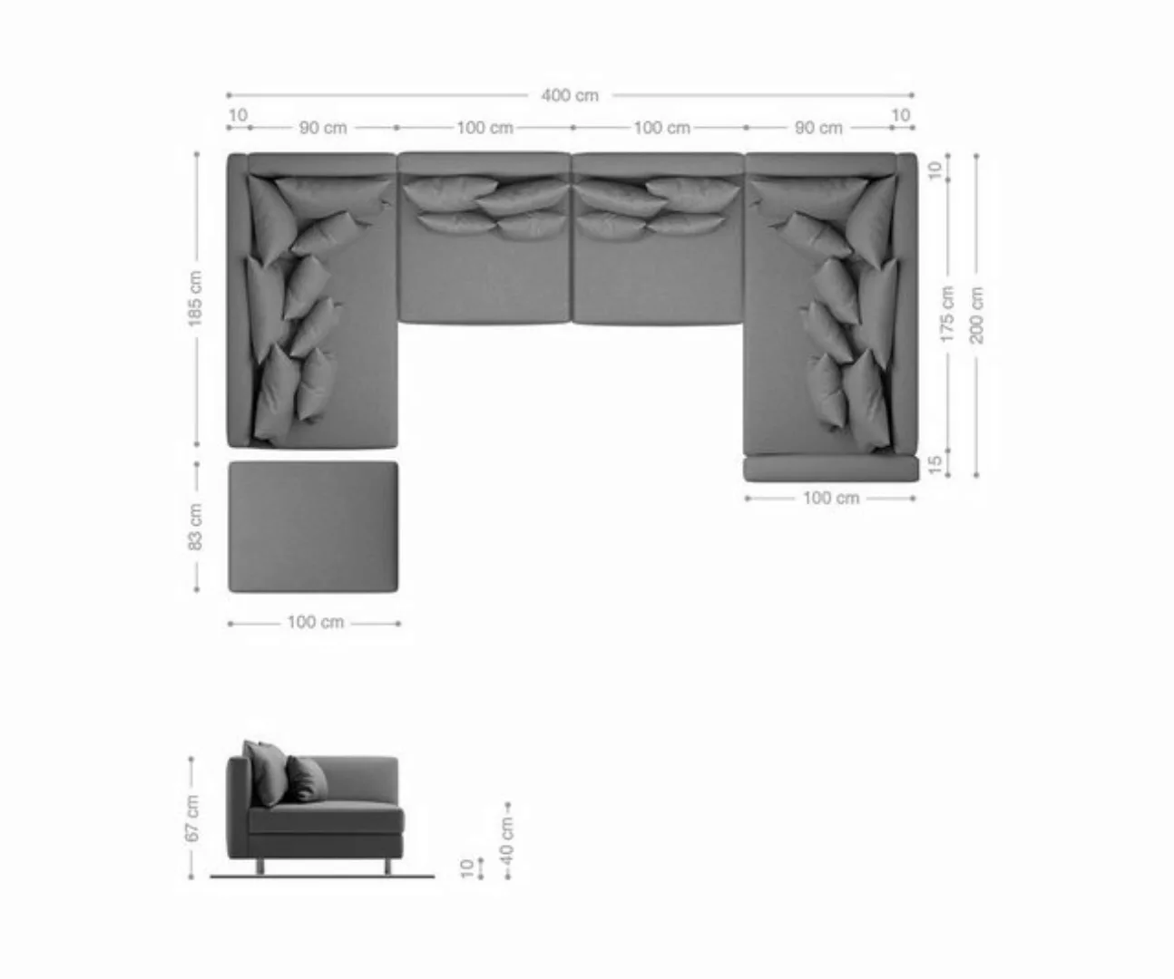 DELIFE Wohnlandschaft Clovis, XL Hellgrau Strukturstoff mit Hocker und Arml günstig online kaufen