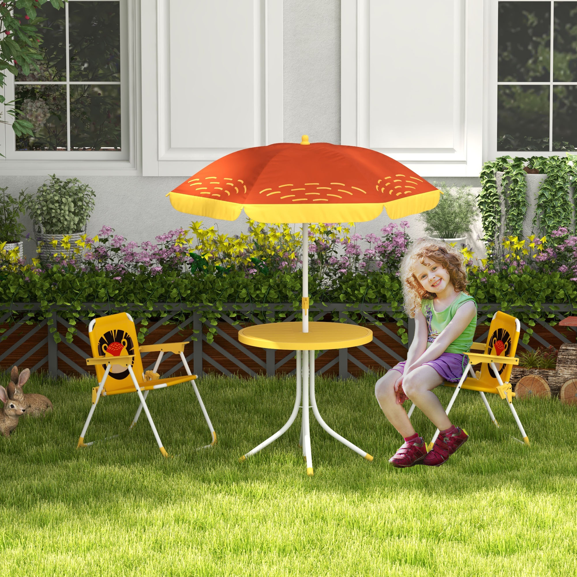 Outsunny Gartenmöbelset für Kinder, 4-teilig mit Löwenmotiv, Tisch und 2 Ga günstig online kaufen