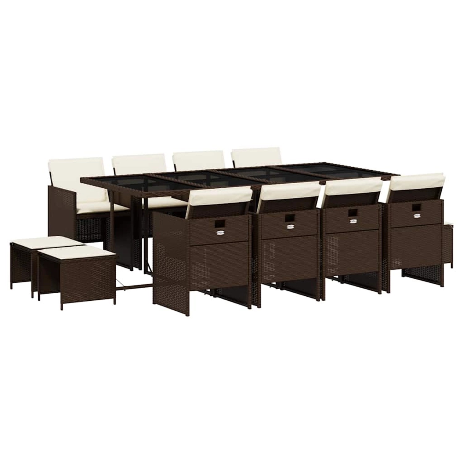 vidaXL 13-Tlg Garten-Essgruppe mit Kissen Braun Poly Rattan 3210621 günstig online kaufen