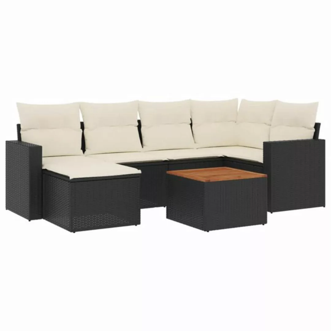 vidaXL Sofaelement 7-tlg. Garten-Sofagarnitur mit Kissen Schwarz Poly Ratta günstig online kaufen