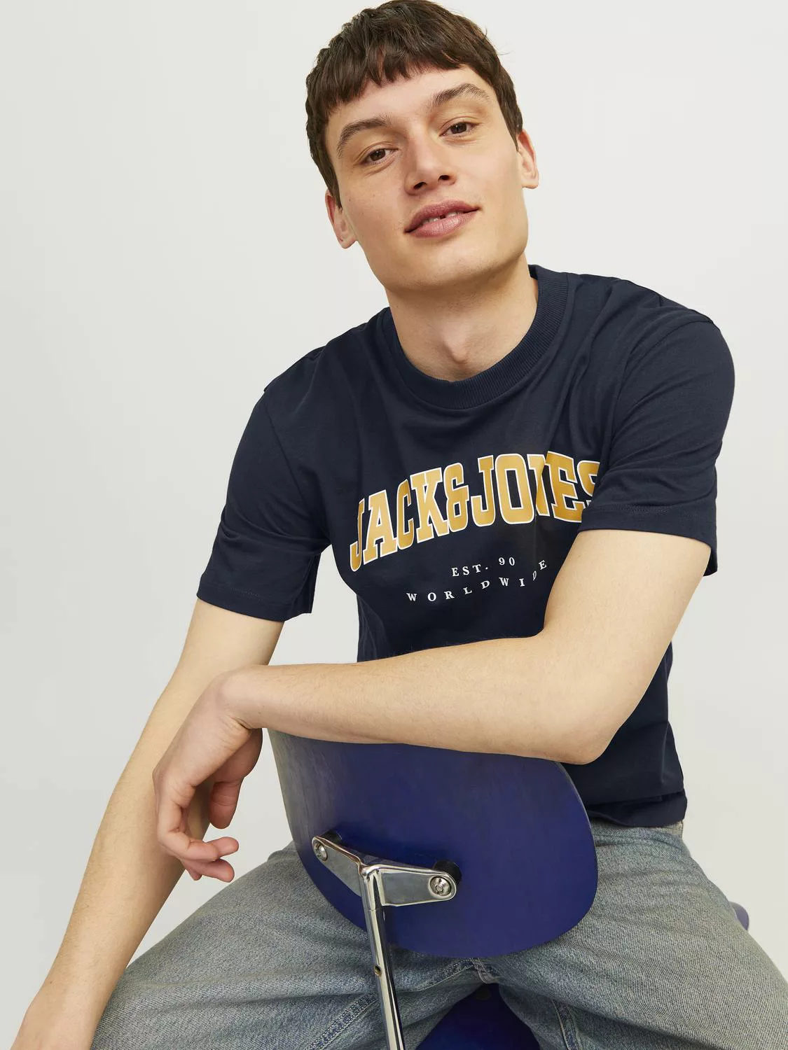 Jack & Jones Herren Rundhals T-Shirt JJECALEB VARSITY - Relaxed Fit günstig online kaufen