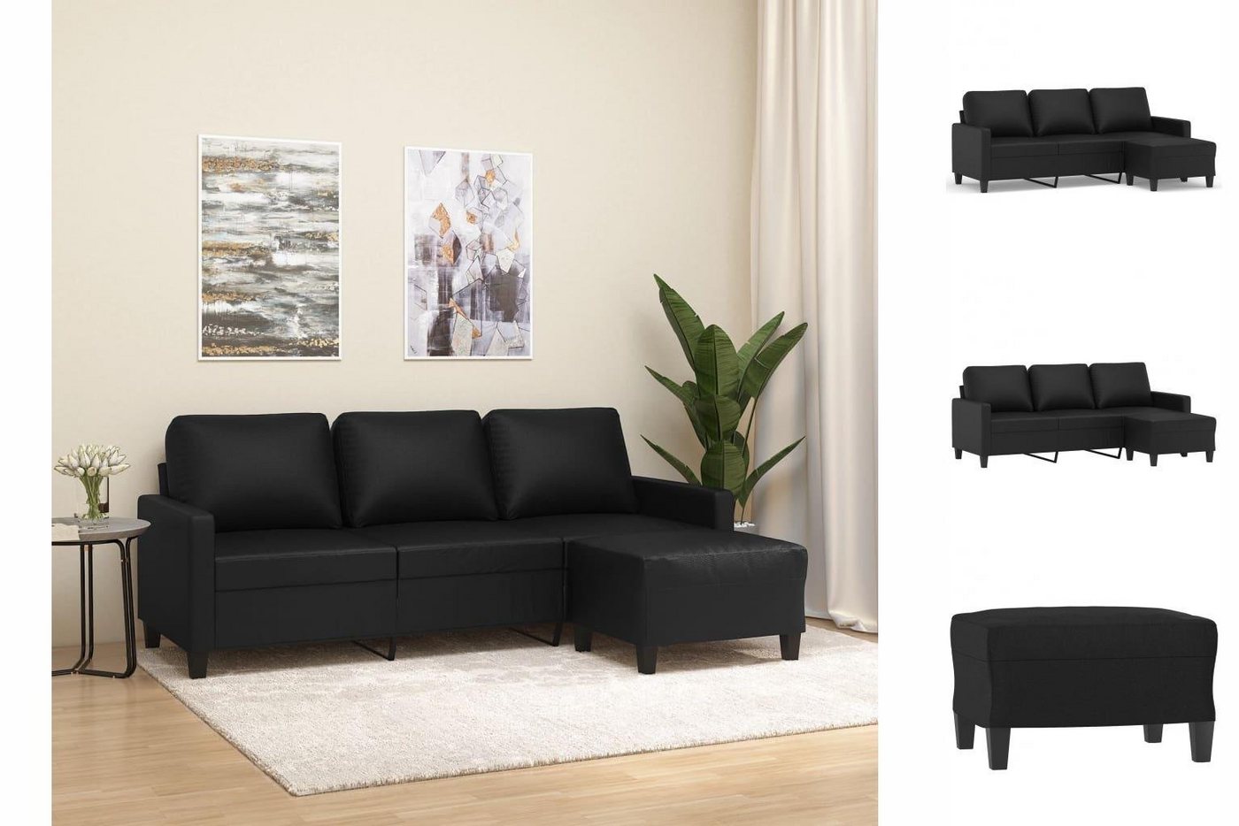 vidaXL Sofa 3-Sitzer-Sofa mit Hocker Schwarz 180 cm Kunstleder günstig online kaufen
