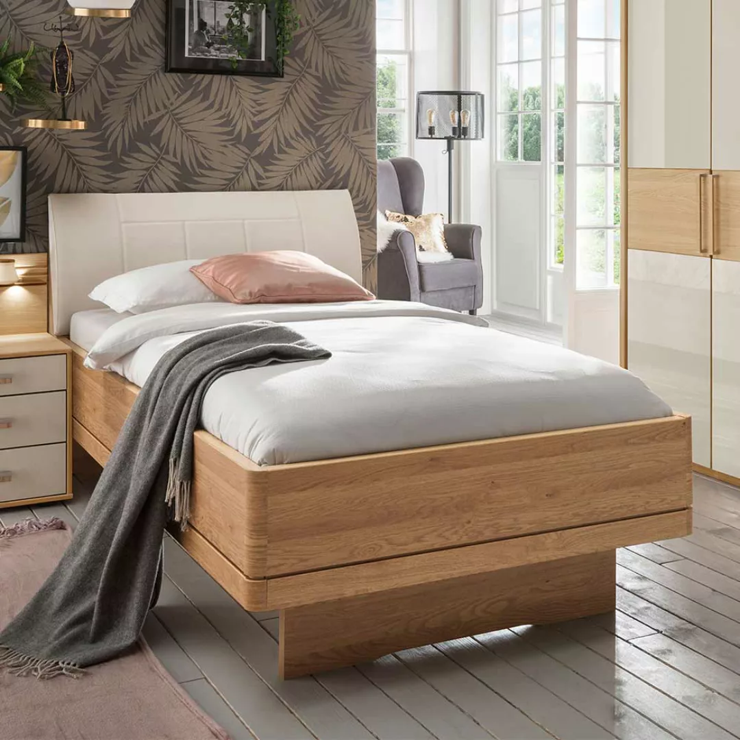 Komfortbett in Beige und Eiche teilmassiv Made in Germany günstig online kaufen