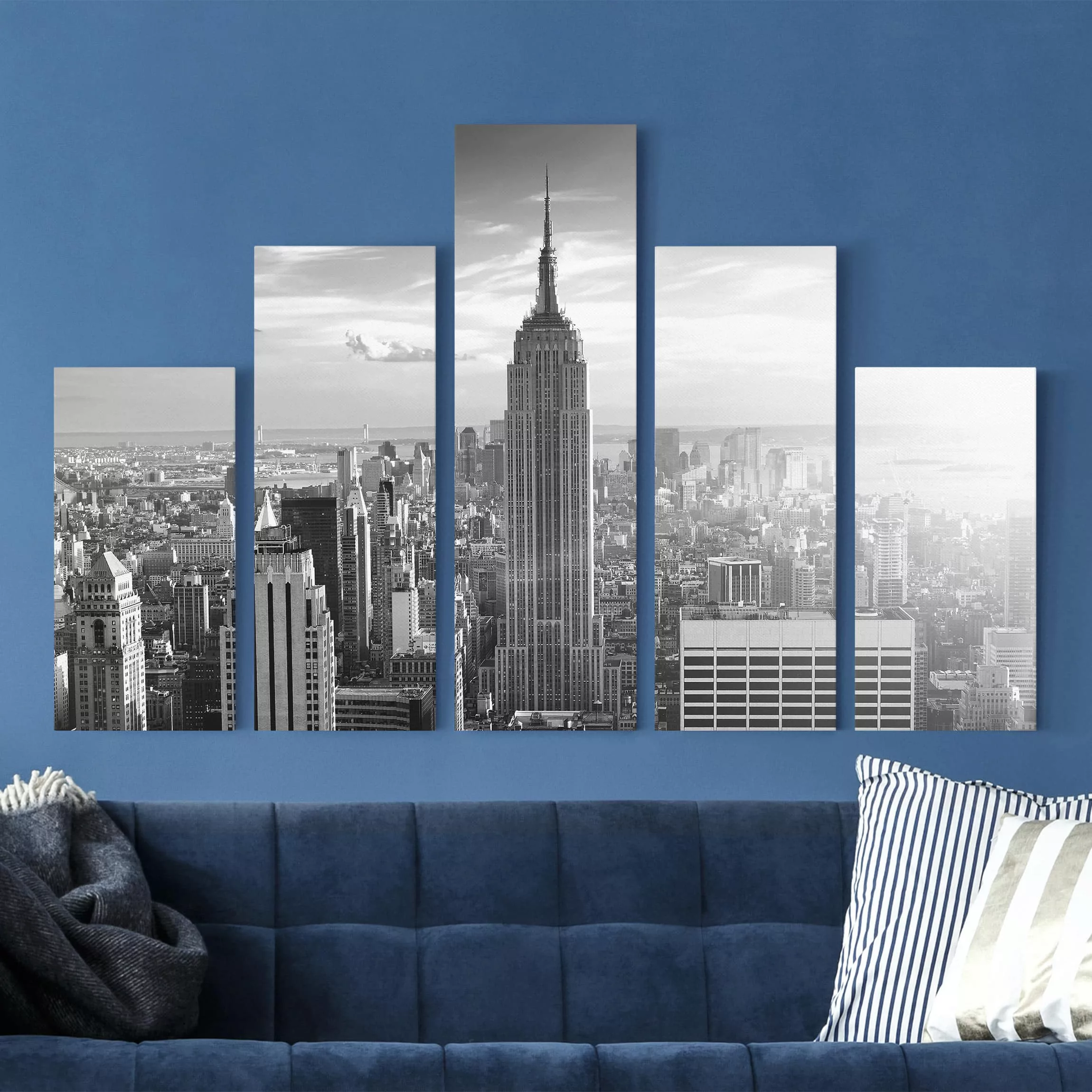 5-teiliges Leinwandbild - Querformat Manhattan Skyline günstig online kaufen