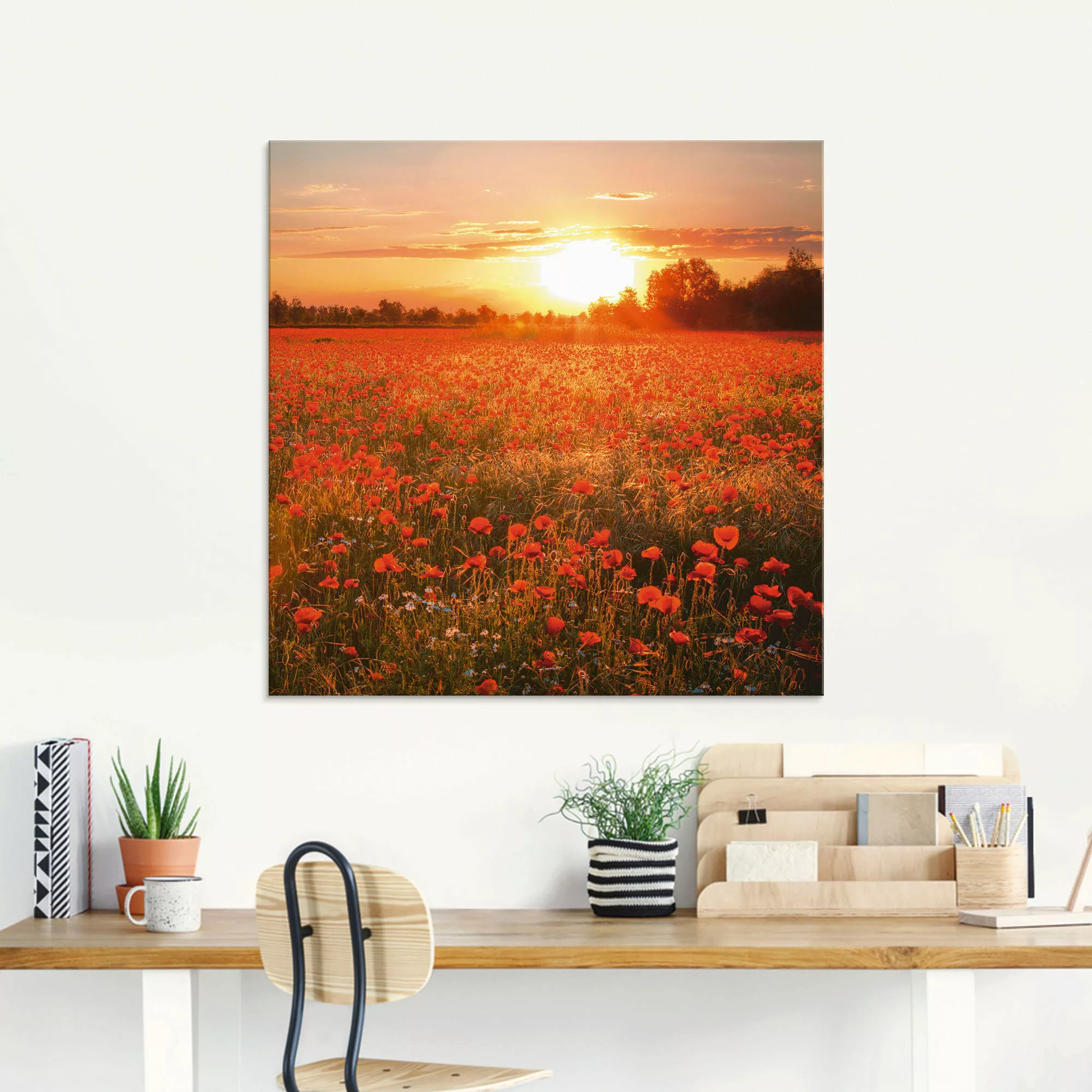 Artland Glasbild »Mohnblumenfeld bei Sonnenuntergang«, Blumen, (1 St.), in günstig online kaufen