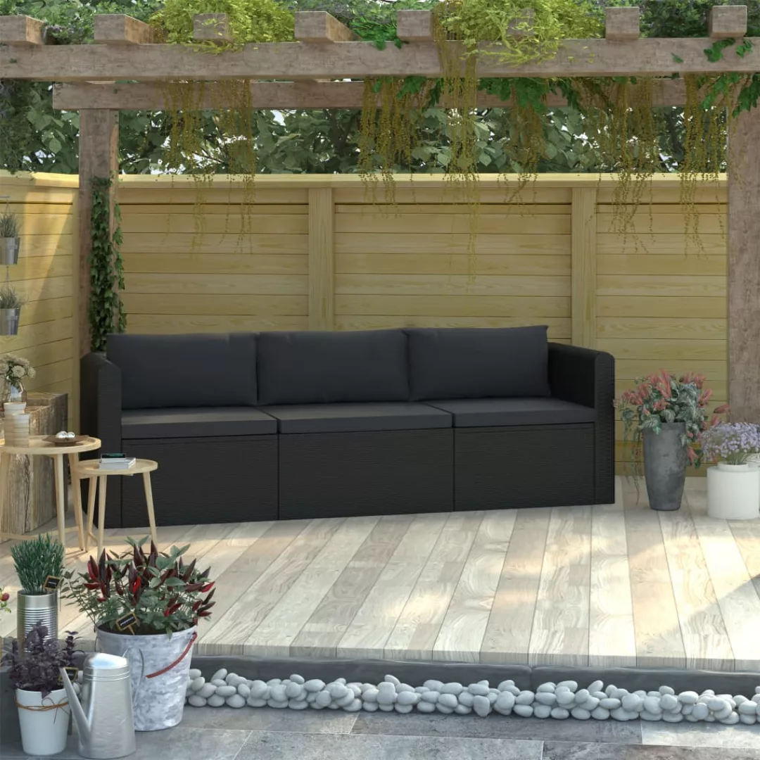 vidaXL Loungesofa 3-tlg. Garten-Sofagarnitur mit Auflagen Poly Rattan Schwa günstig online kaufen