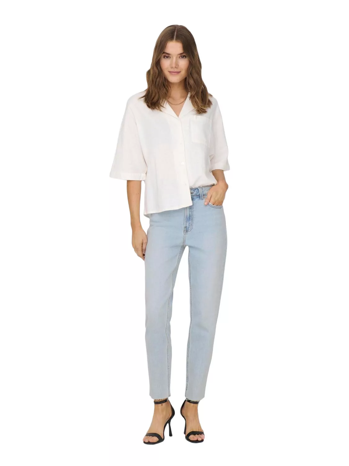 Only Damen Jeans ONLEMILY HW STR RAW CR AK MAS440 - Straight Fit - Blau - L günstig online kaufen