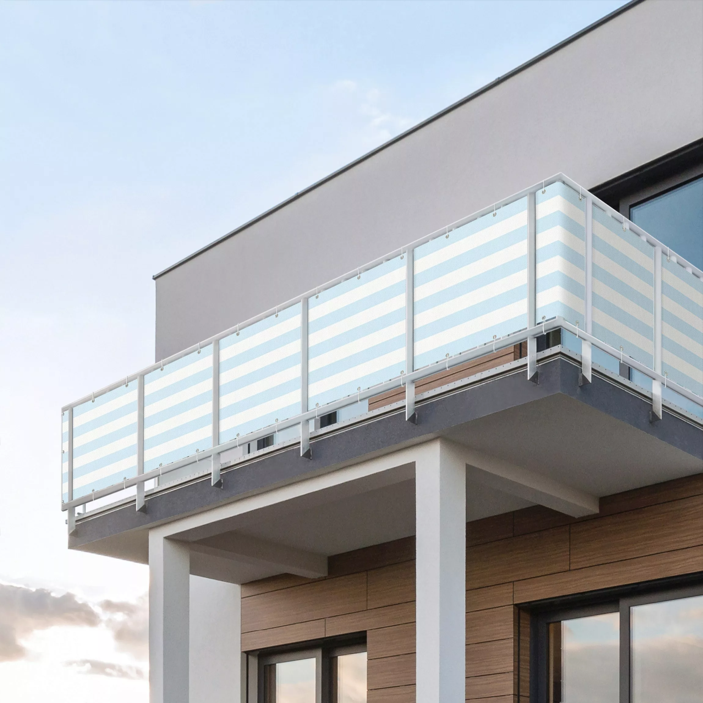 Balkon Sichtschutz Querstreifen in Himmelblau günstig online kaufen