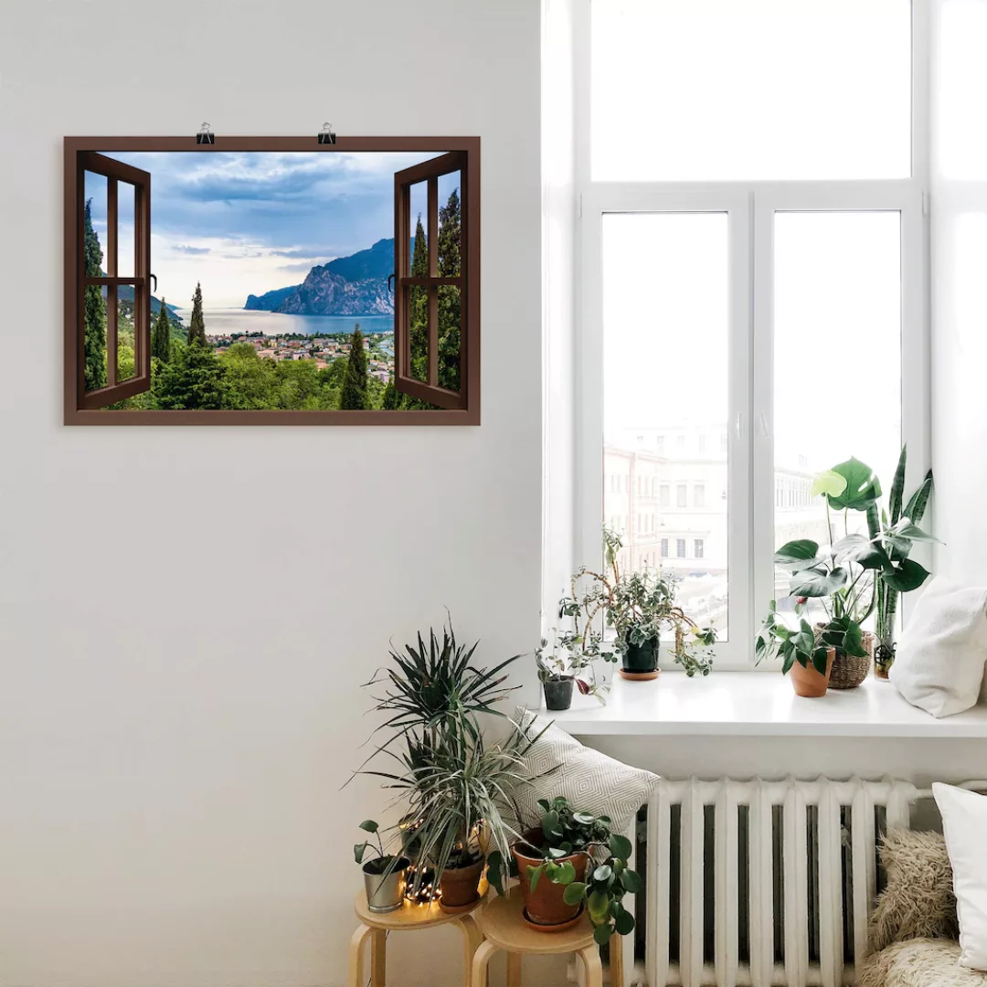 Artland Wandbild "Gardasee durchs braune Fenster", Seebilder, (1 St.), als günstig online kaufen