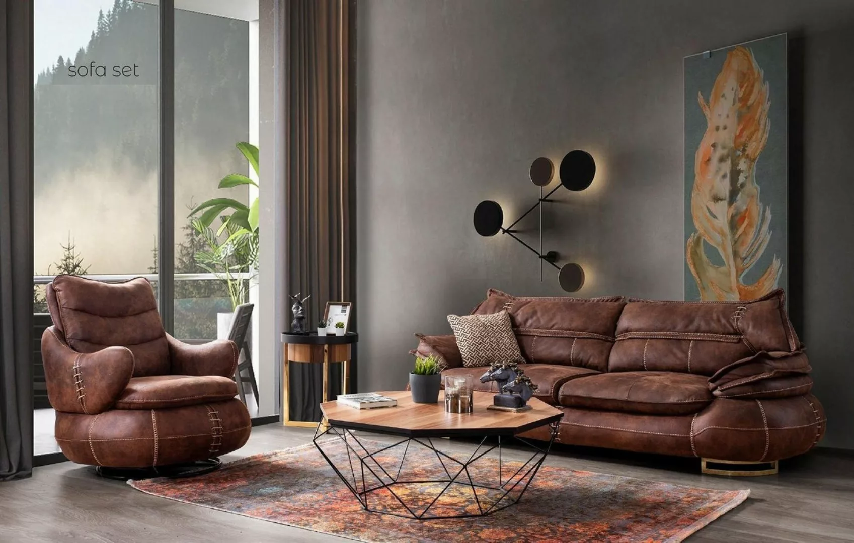 JVmoebel Sofa Luxus US Western Sofagarnitur Couch Loft Möbel 3+1 Sitzer Sof günstig online kaufen
