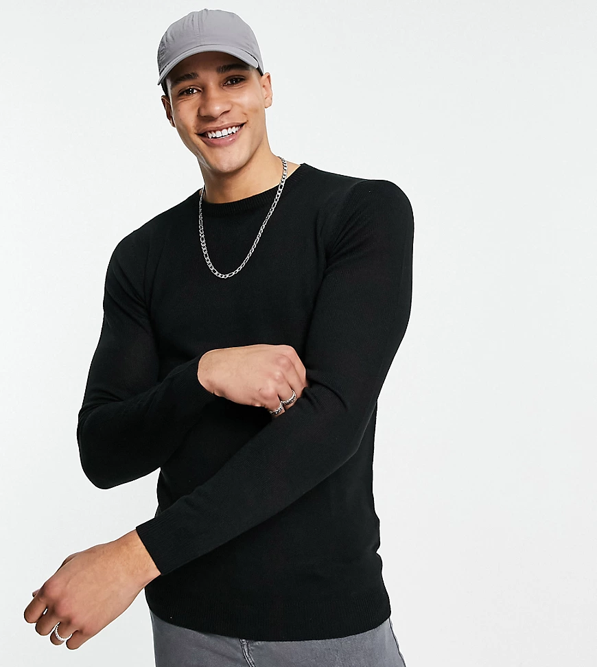 Soul Star Tall – Pullover in Schwarz mit Muskelshirt-Schnitt und Rundhalsau günstig online kaufen