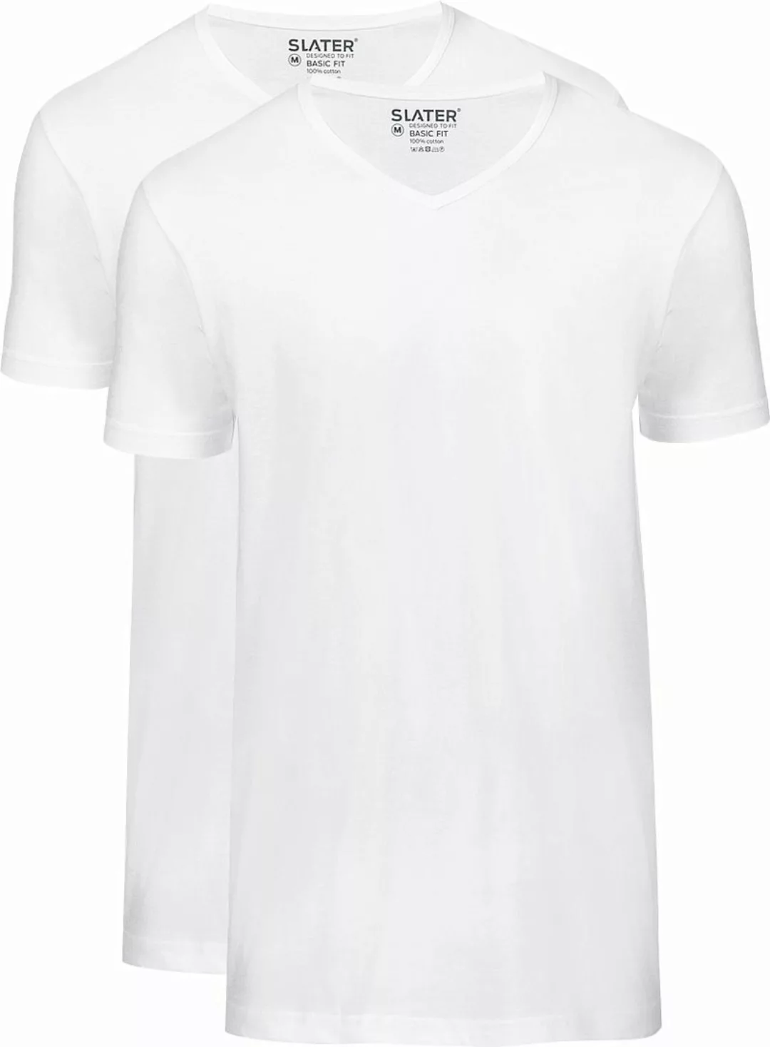 Slater 2er-Pack Basic Fit T-shirt V-Ausschnitt Weiß - Größe L günstig online kaufen