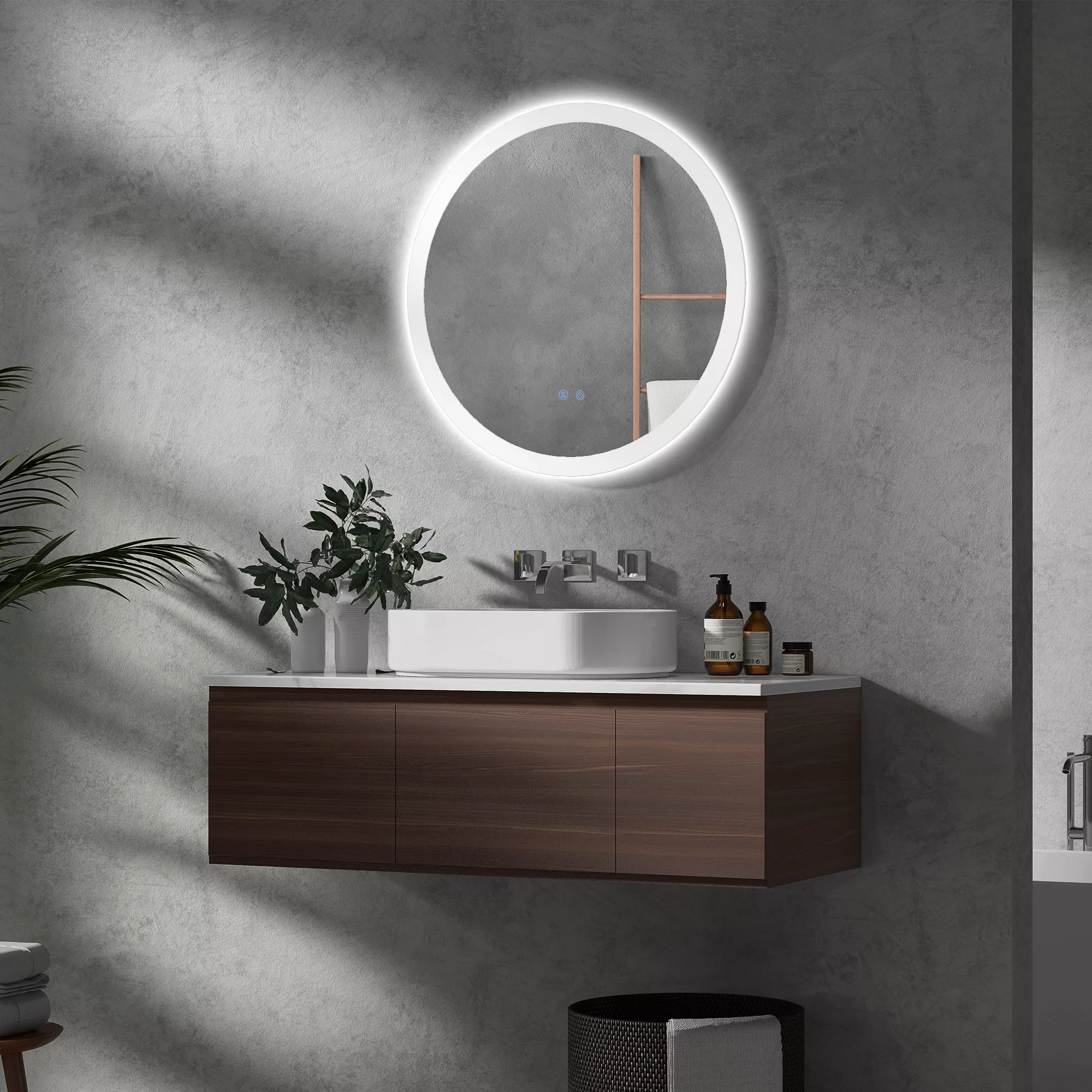 kleankin Badspiegel  Beleuchteter Wandspiegel mit 3 Lichtfarben, Ø70 cm, IP günstig online kaufen