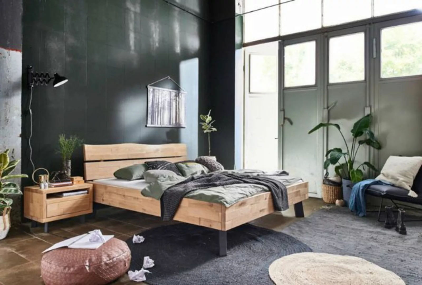 Natur24 Einzelbett Bett Nyborg 160x200 Wildeiche Bianco mit Holzkopfteil günstig online kaufen