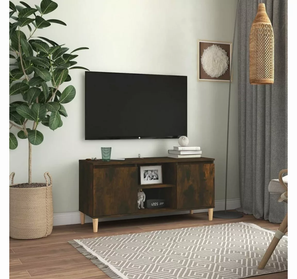 vidaXL TV-Schrank TV-Schrank mit Massivholz-Beinen Räuchereiche 103,5x35x50 günstig online kaufen