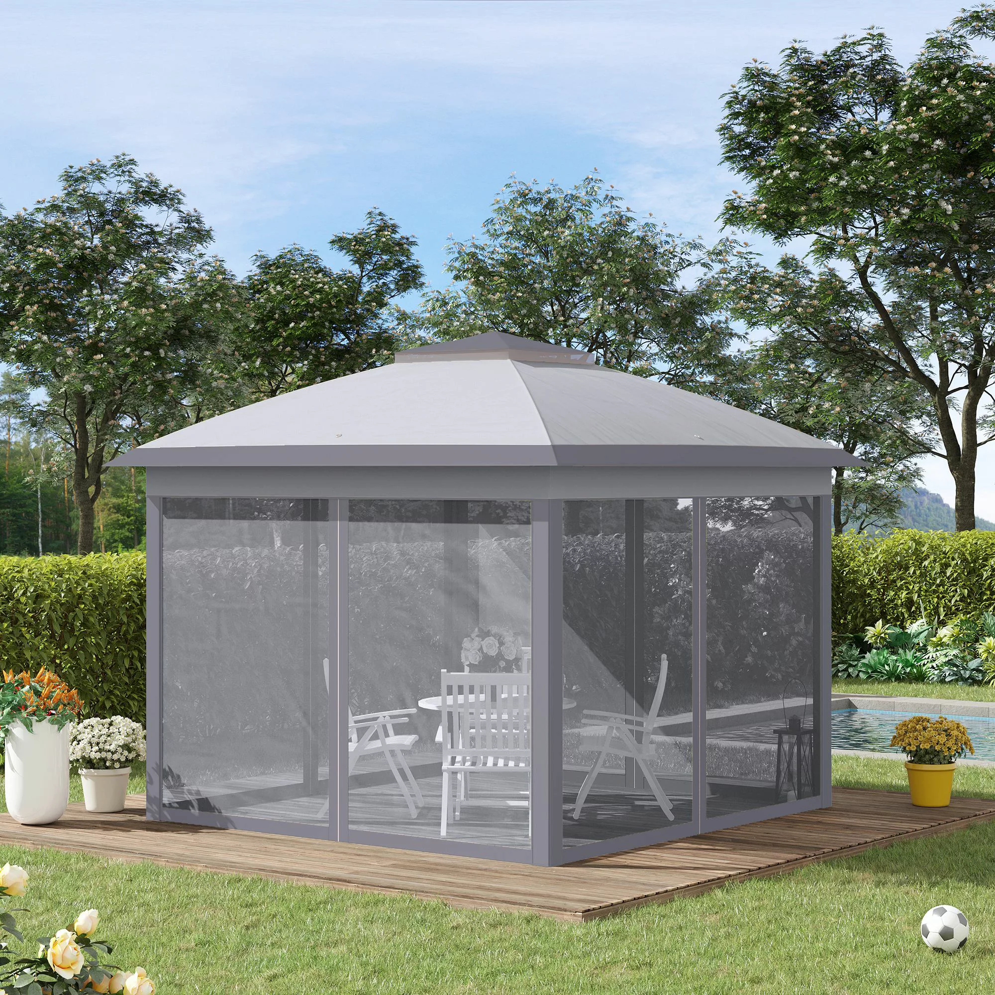 Outsunny Tonnelle 3 x 3 m Garten-Pavillon Pop-up Faltzelt Doppeltes Dach 4 günstig online kaufen