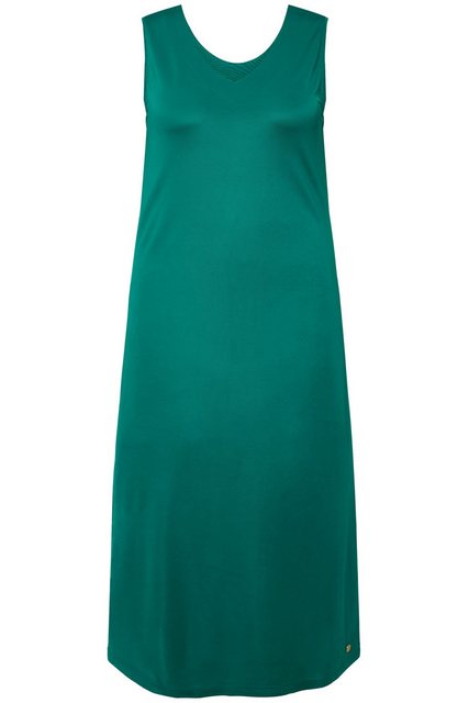 Ulla Popken Jerseykleid Midi-Slinkykleid A-Linie V-Ausschnitt Piqué günstig online kaufen