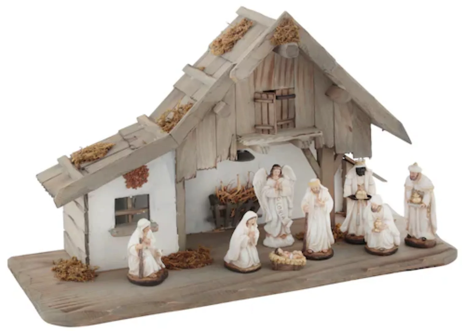my home Krippe »Weihnachtsdeko«, (Set, 9 tlg.), aus Holz mit LED-Laterne, i günstig online kaufen
