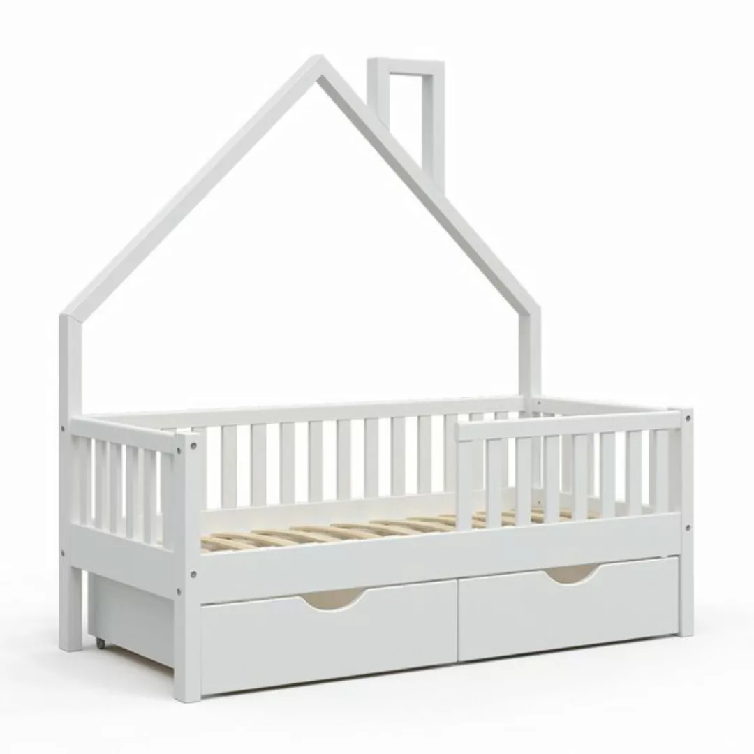 VitaliSpa® Hausbett Kinderbett Spielbett Noemi 70x140cm Weiß Schublade günstig online kaufen