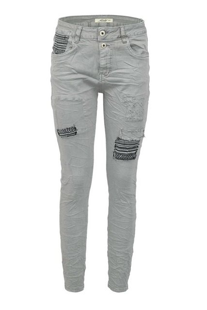 Jewelly Regular-fit-Jeans Stretch Boyfriend Jeans - Patches Aufnäher - günstig online kaufen