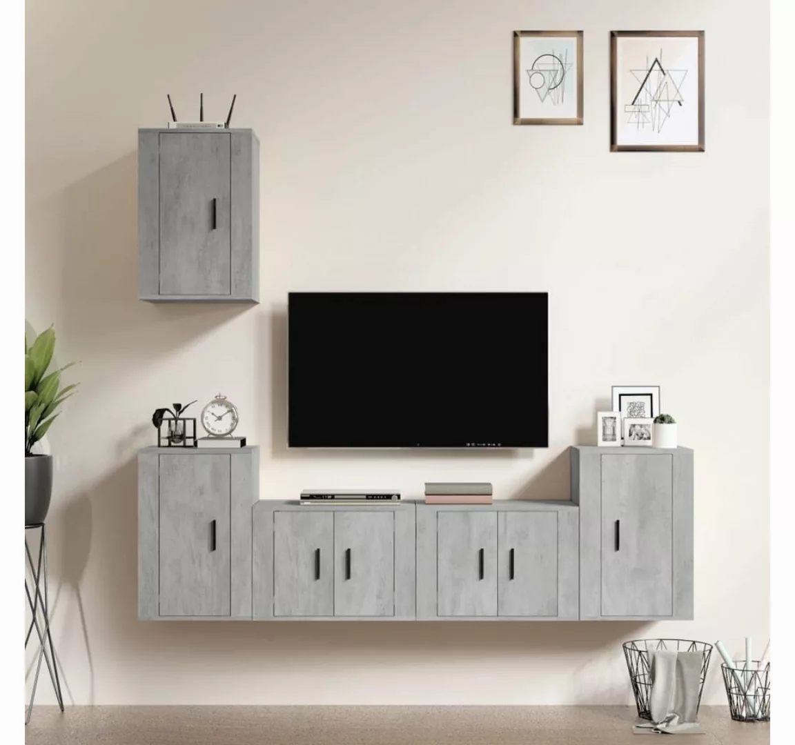 furnicato TV-Schrank 5-tlg. TV-Schrank-Set Betongrau Holzwerkstoff günstig online kaufen