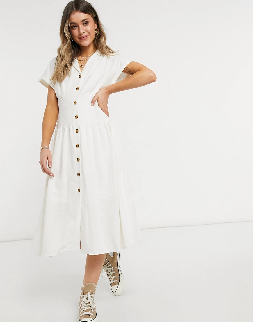 Object – Kleid mit Knopfleiste in Weiß günstig online kaufen