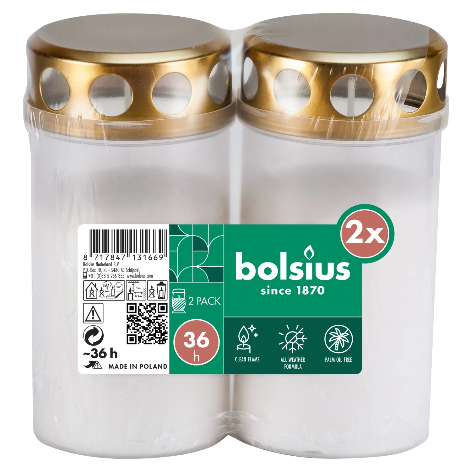Bolsius Grablicht mit Deckel Weiß 2 Stück günstig online kaufen