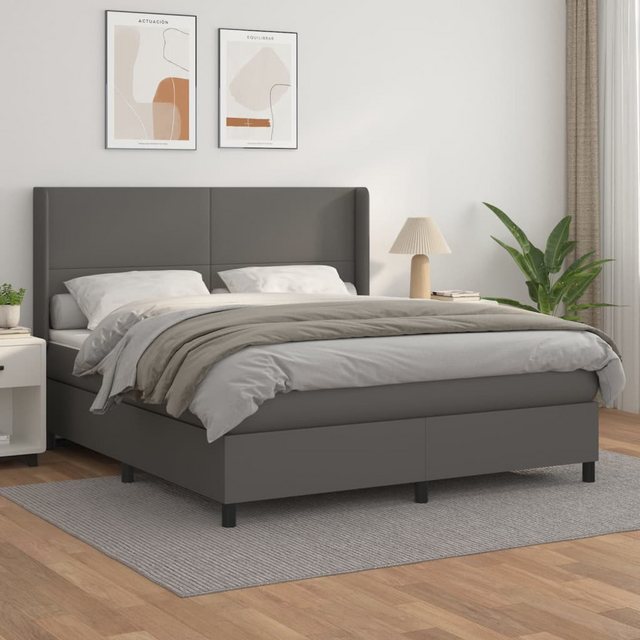 vidaXL Bettgestell Boxspringbett mit Matratze Grau 160x200 cm Kunstleder Be günstig online kaufen