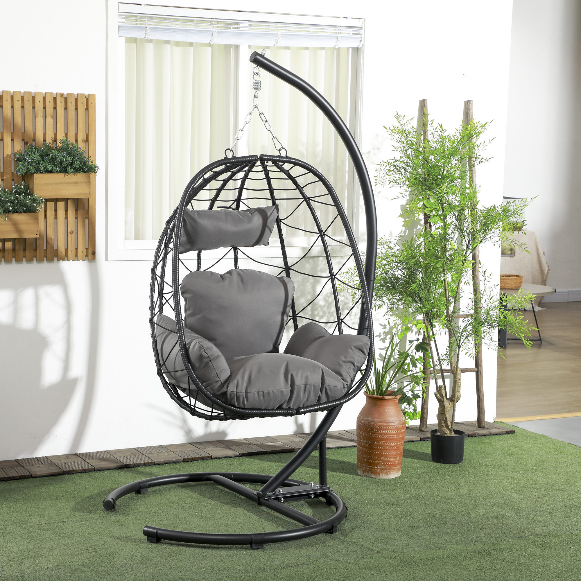 Outsunny Hängesessel Rattan Hängestuhl 195 cm hoch mit Gestell Kissen und w günstig online kaufen