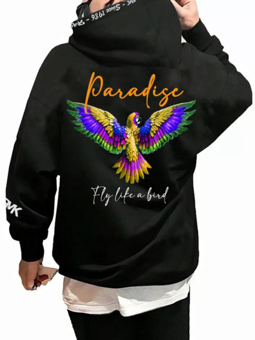 RMK Hoodie Herren Kapuzenpullover Pullover Pulli Paradise Mit Papagei Print günstig online kaufen