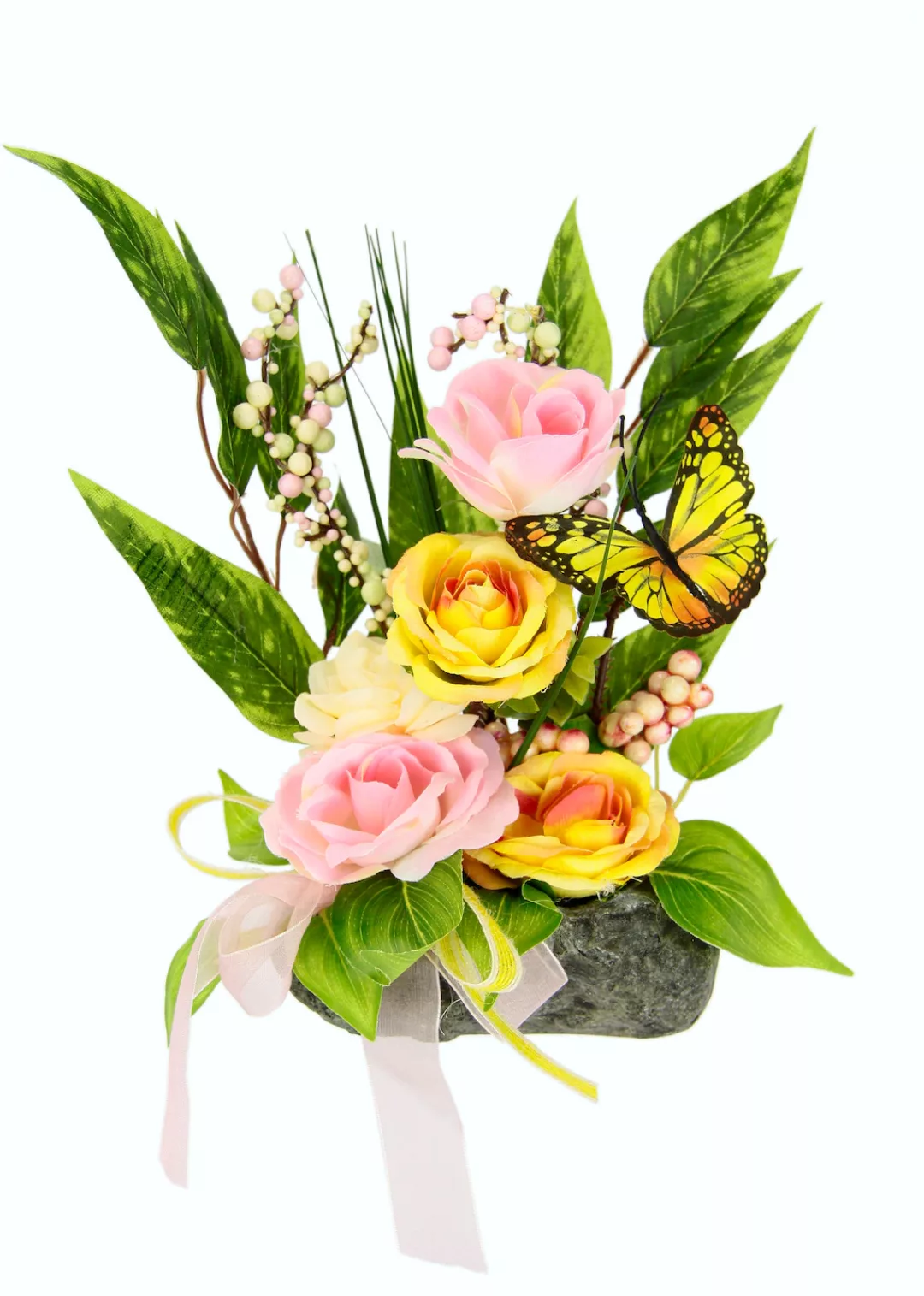 I.GE.A. Kunstpflanze "Rosen, Schmetterling, Beeren und Schleife", 22 cm günstig online kaufen