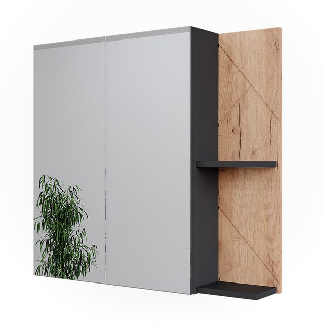 Vicco Badezimmerspiegelschrank Irma, Anthrazit/Goldkraft Eiche, 80 x 75 cm günstig online kaufen