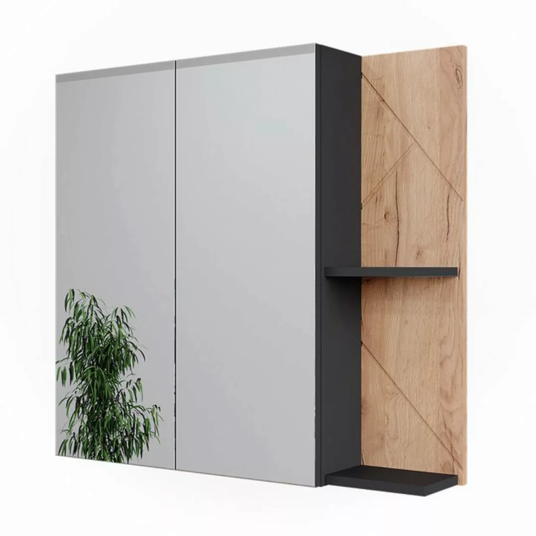 Vicco Badezimmerspiegelschrank Irma, Anthrazit/Goldkraft Eiche, 80 x 75 cm günstig online kaufen