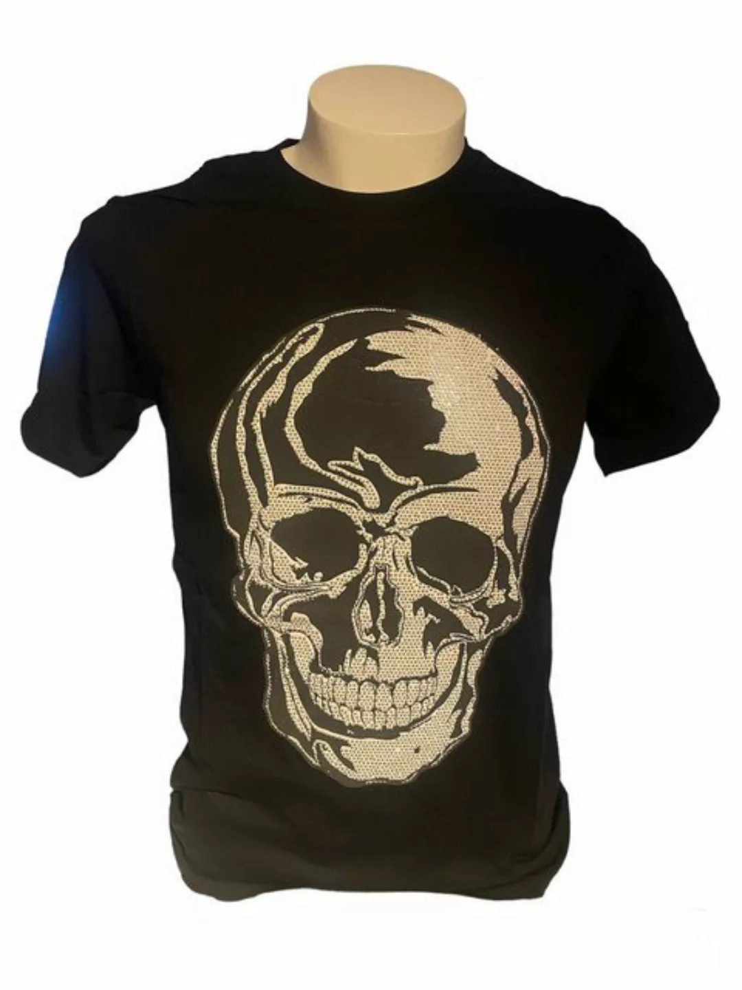 Aaron Bane Kurzarmshirt Totenkopf T Shirt Glitzer Skull tshirt mit Strass S günstig online kaufen