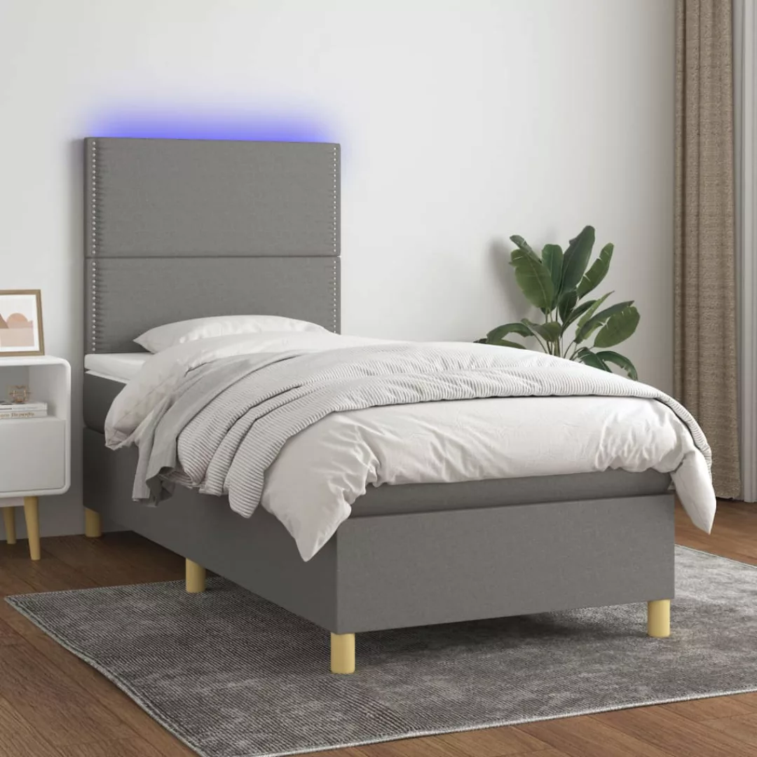 Vidaxl Boxspringbett Mit Matratze & Led Dunkelgrau 100x200 Cm Stoff günstig online kaufen