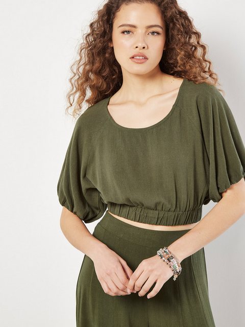 Apricot Crop-Top in unifarben, Struktur günstig online kaufen