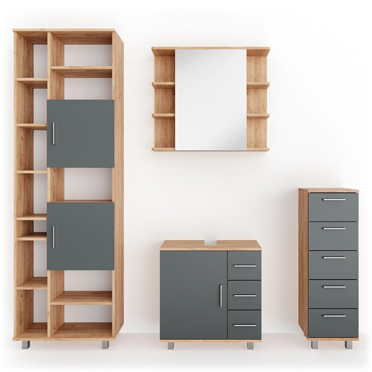 Vicco Badmöbel-Set Ilias Eiche/Anthrazit 4 Teile günstig online kaufen