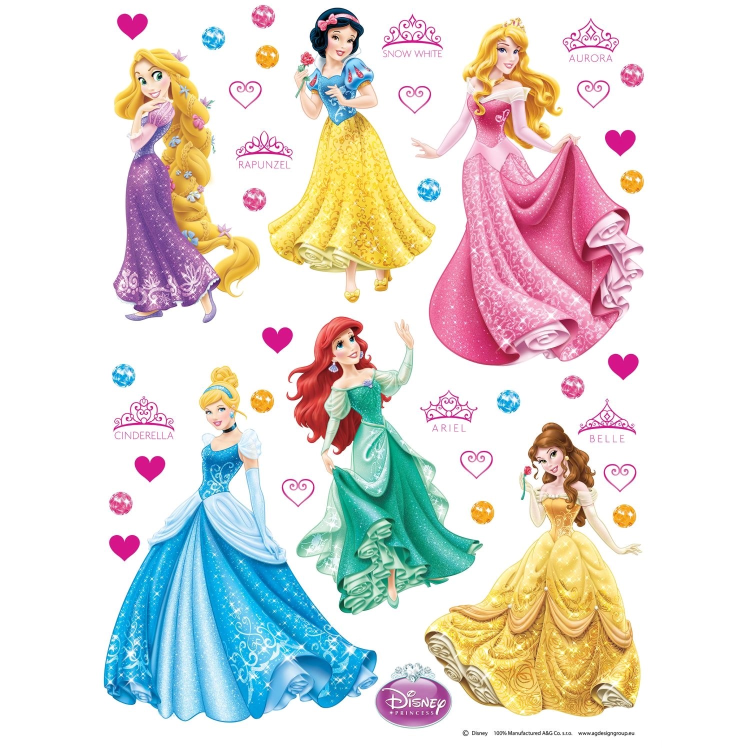 Disney Wandtattoo Prinzessinnen Gelb Grün Rosa und Blau 42,5 x 65 cm 600130 günstig online kaufen