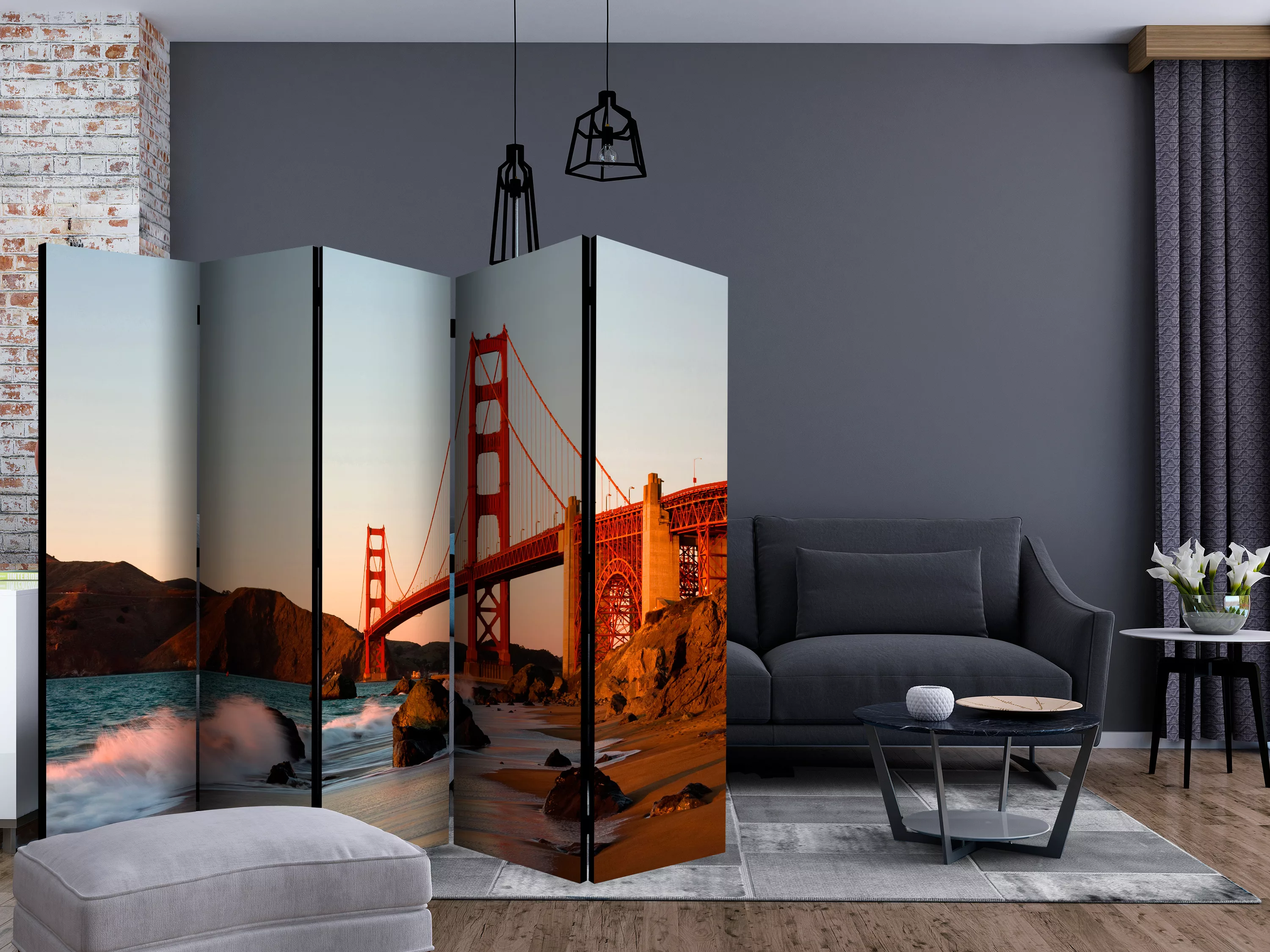 5-teiliges Paravent - Golden Gate Bridge - Sunset, San Francisco Ii [room günstig online kaufen