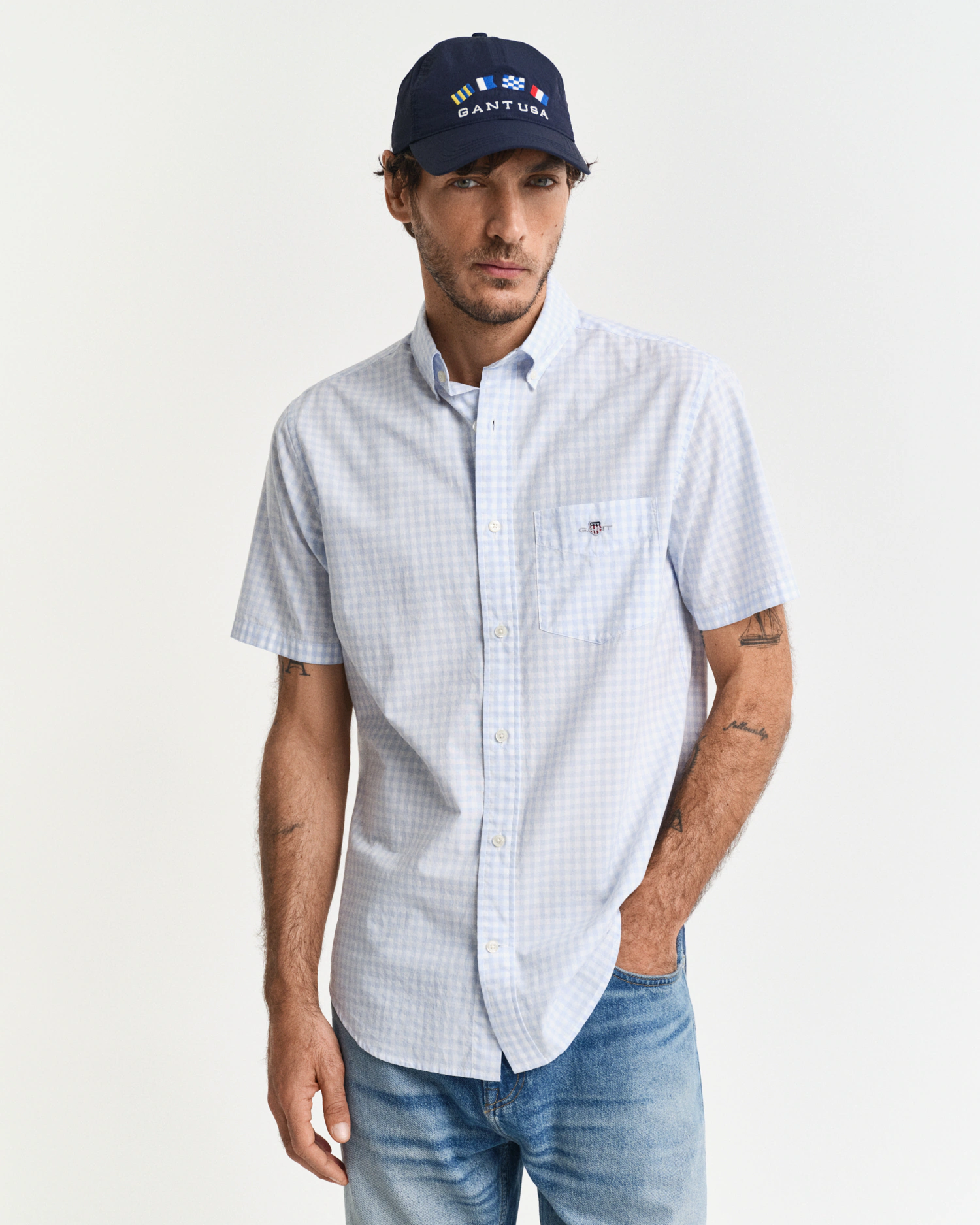 Gant Kurzarmhemd "Regular Fit Gingham Popeline Hemd strapazierfähig pflegel günstig online kaufen