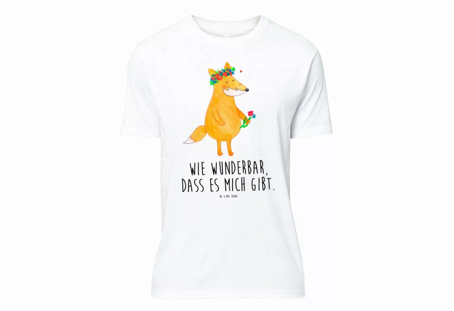 Mr. & Mrs. Panda T-Shirt Fuchs Blumenliebe - Weiß - Geschenk, Tshirt, niedl günstig online kaufen