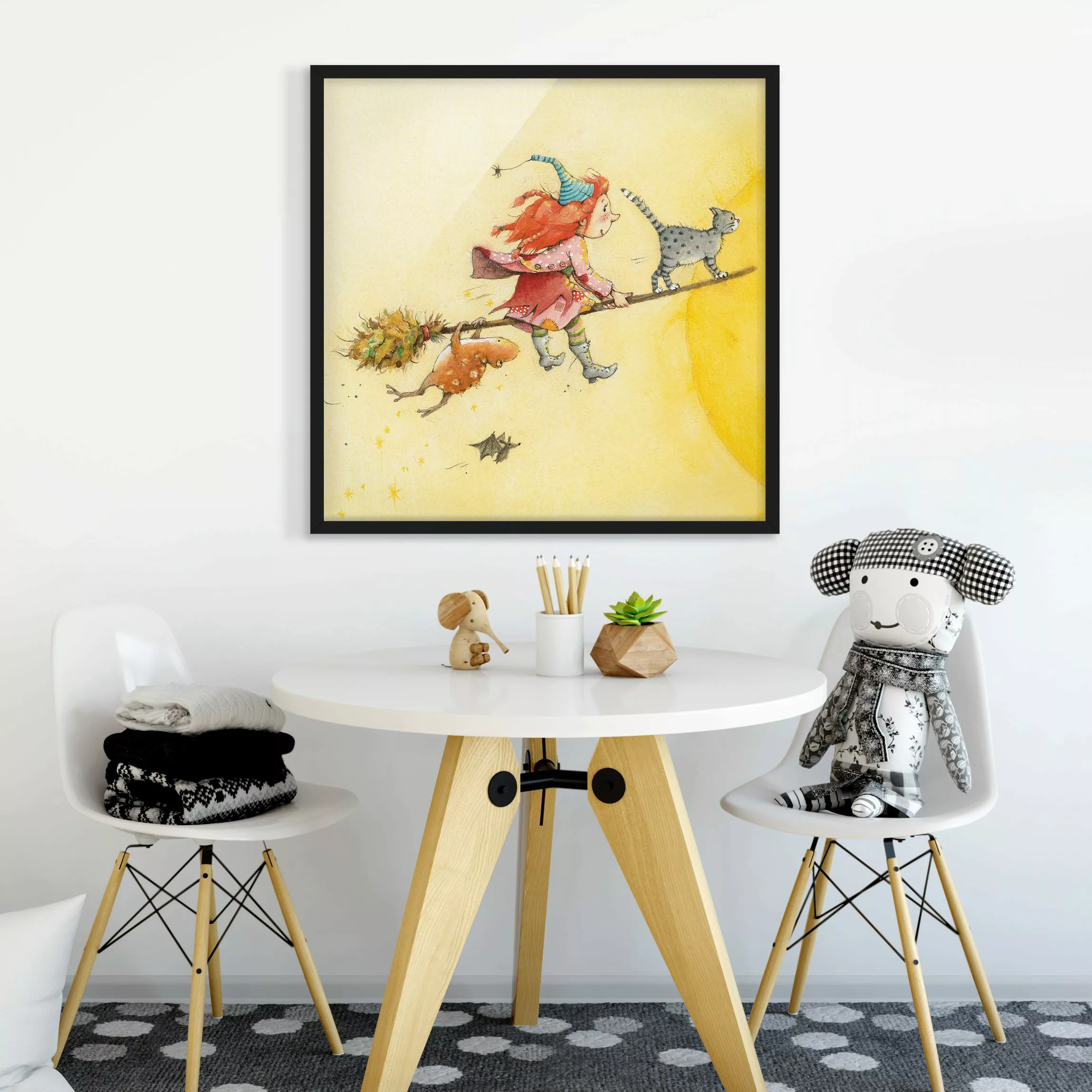 Bild mit Rahmen Kinderzimmer - Quadrat Frida und Kater Pumpernickel günstig online kaufen