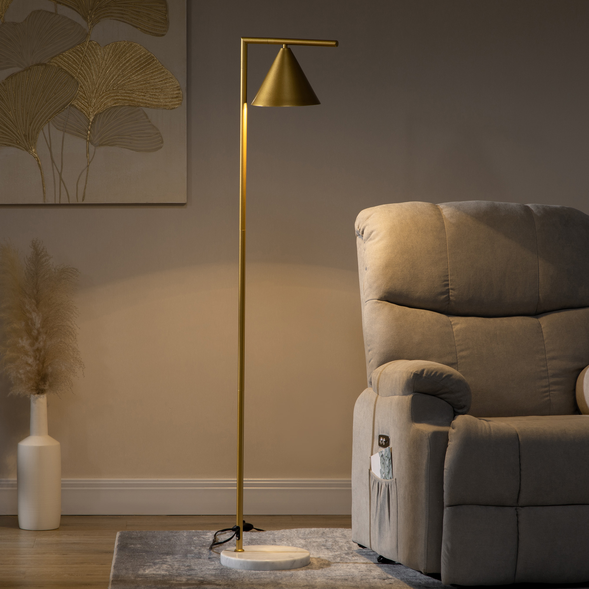 HOMCOM Stehlampe für das Wohnzimmer 40W, Stehleuchte aus goldenem Stahl, ve günstig online kaufen