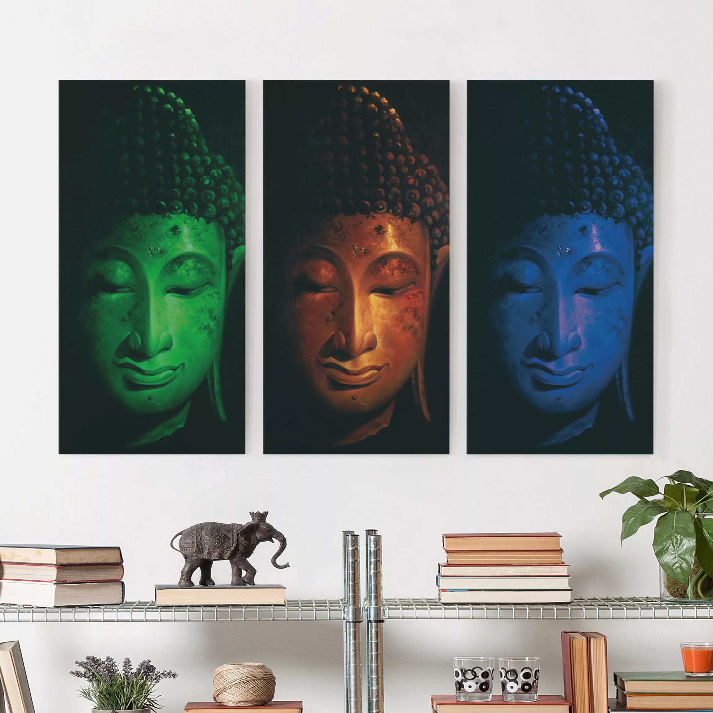 3-teiliges Leinwandbild Buddha - Hochformat Triple Buddha günstig online kaufen