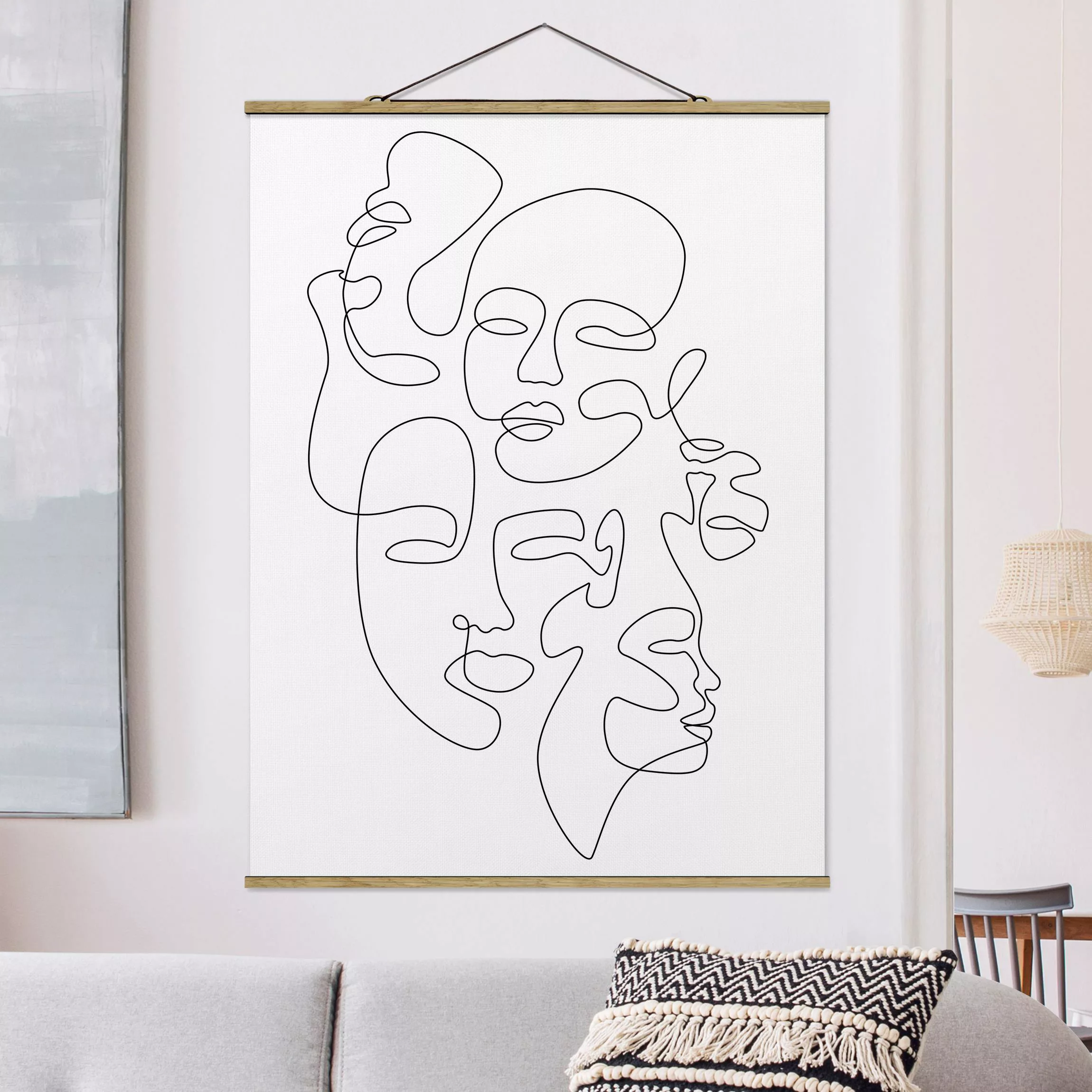 Stoffbild mit Posterleisten Line Art - Faces All Around günstig online kaufen